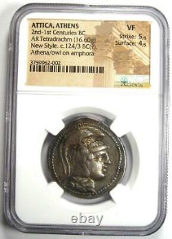 Athènes Grèce Athena Owl Tetradrachm Coin (124 Av. J.-c., New Style) Ngc Vf, 5 Strike