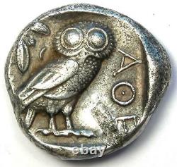 Athènes Grèce Athena Owl Tetradrachm Silver Coin (454-404 Av. J.-c.) Vf (réparé)