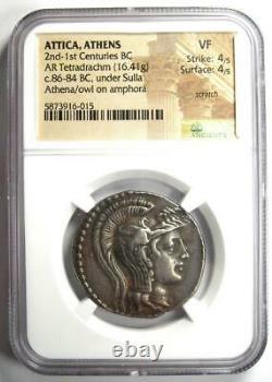 Athènes Sulla Athena Owl Tetradrachm Coin (86 Bc) Émission Ngc Vf Rare Sulla