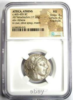 Athens Athena Owl Tetradrachm Coin 465 Bc Ngc Au Avec Le Style Fin Premier Problème