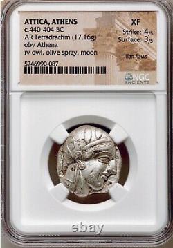Attica Athènes Grec Owl Argent Tetradrachme Coin (440-404 Av. J.-c.) Ngc Xf