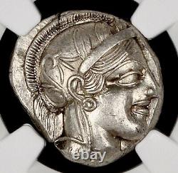 Attica Athènes Grec Owl Silver Ar Tetradrahm Pièce (440-404 Av. J.-c.) Ngc Ch Au 4+5