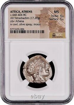 Attica Athens Greek Owl Silver Tetradrachm Coin (440-404 Av. J.-c.) Mbac Ms 4/5 5/5