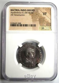 Bactriane Indo-grecs Apollodote II Ar Tetradrachm Silver Coin 80-65 Bc Ngc Vf