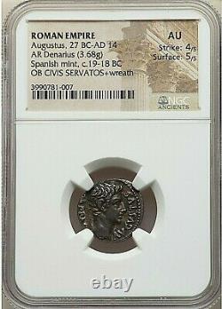 Ca 19-18 Bc Roman Augustus Silver Denarius (18mm, 3.68 Gm, 6h) Ngc Au 4/5-5/5