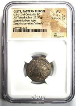 Celtique AR Tetradrachme Zangenlorbeer Zeus Cheval Pièce de monnaie 200 av. J.-C. Certifié NGC AU