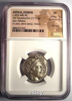 Chouette Athènes Antique Grèce Athena Tetradrachm Coin (early 455-440 Bc) Ngc Vf