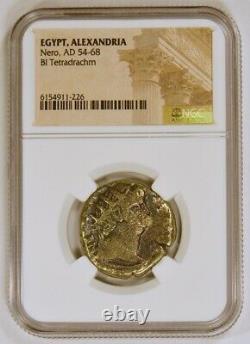 Égypte Anciente Bi Tetradrachm Coin Pour Nero, Ad 54-68, Alexandrie, Ngc Certifié