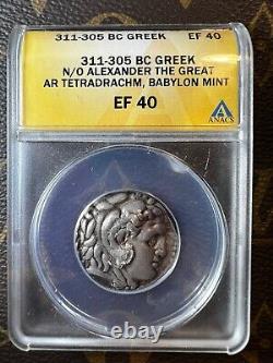 Grèce 311-305 avant J.-C. Tétradrachme en argent de la Monnaie de Babylone, qualité XF40, grec Alexandre le Grand.