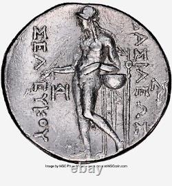 H? MP Monogram Greek Fine Style 246-225 BC Seleucus II Silver Tetradrachm NGC AU  <br/>  
<br/>
 Traduire ce titre en français : H? MP Monogramme Style Grec Fin 246-225 av. J.-C. Tetradrachme en argent de Séleucus II NGC AU.