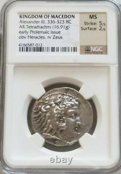 Macedon, Alexander The Great Tetradrachm Ngc Ms 5/2 Pièce D’argent Antique