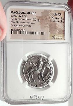 Mende In Macedonia Rare Monnaie De Tétradrachme Grec 460bc Argent Ancien Ngc I69560