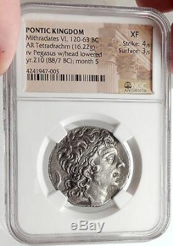 Mithridate VI Le Grand Ancien 88bc Argent Grec Tetradrachm Monnaie Ngc I66669