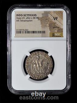 Ngc Vf 58-12 Bc Indo-scythien Royaume Azes I/ii Ar Tétradrachme (26mm, 11h)