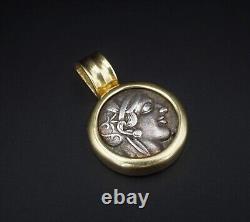 Pendentif en or 18 carats avec une ancienne pièce d'argent, tétradrachme d'Attique, chouette d'Athéna, 440 av. J.-C. PG1735