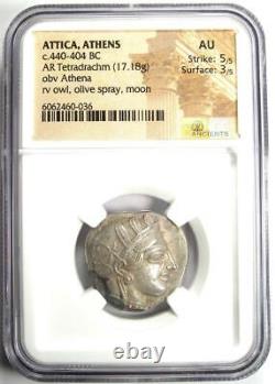 Pièce de monnaie ancienne Athènes Grèce Tétradrachme de la chouette d'Athéna 440-404 av. J.-C. Certifié NGC AU