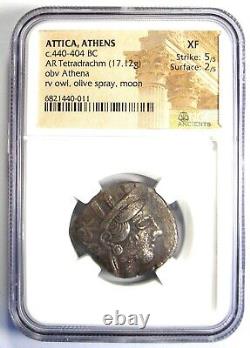 Pièce de monnaie tétradrachme d'Athéna en chouette de l'ancienne Athènes en Grèce (440-404 av. J.-C.) NGC XF (EF)