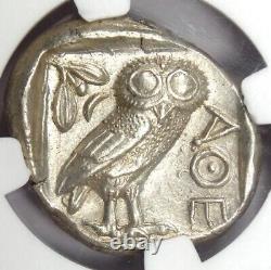 Pièce de monnaie tétradrachme de la chouette d'Athéna, Athènes, Grèce, 440-404 av. J.-C. Certifiée NGC Choix AU.