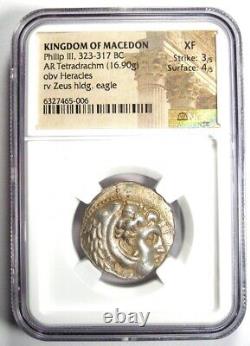 Pièce de tétradrachme en argent de Philippe III de Macédoine, datant de 323-317 avant J.-C., certifiée NGC XF EF.