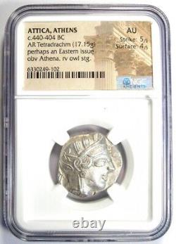 Pièce en argent de tétradrachme d'Athènes Athena Owl AR 440-404 av. J.-C. NGC AU 5/5 Frappe