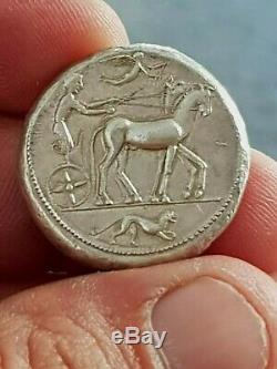 Rare Grec Ancien Tétradrachme D'argent Sicile Syracusem 480-475 Bc. Gr 15,7. 26 MM