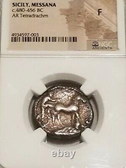 Sicile, Messana Tetradrachm 480-456 Bc Ngc Fine Ancient Silver Coin