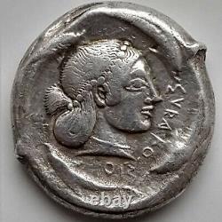 Sicile, Syracuse, Tétradrachme en argent d'Hieron I, Aréthuse, Quadriga 478-475 av. J.-C.