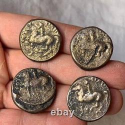 Superbe lot de 4 pièces rares en argent tétradrachme indo-grec ancien non datées