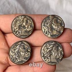 Superbe lot de 4 pièces rares en argent tétradrachme indo-grec ancien non datées