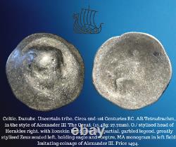 Tétradrachme celtique en argent d'Alexandre le Grand des IIe-Ier siècles av. J.-C., 15,48g