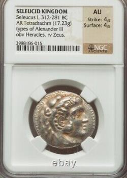 Tétradrachme d'argent ancien de Séleucide Alexandre III Séléucus NGC AU 4/4