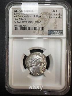 Tétradrachme en argent d'Attique Athènes Athena Owl AR 440-404 av. J.-C. NGC Choice XF 4/5