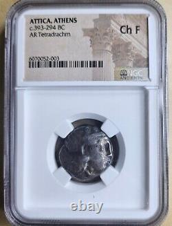 Tétradrachme en argent d'Attique Athènes c. 393-294 av. J.-C. NGC CH F Fine Athena Owl