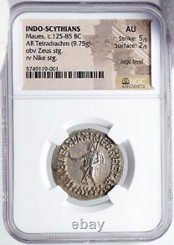 Tétradrachme en argent du roi MAUES de la région de l'Inde ancienne, pièce grecque de NIKE NGC i87717