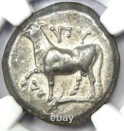 Thrace Byzantium Ar Tetradrachm Silver Cow & Dolphin Coin 387 Av. J.-c. Choix Ngc Xf
