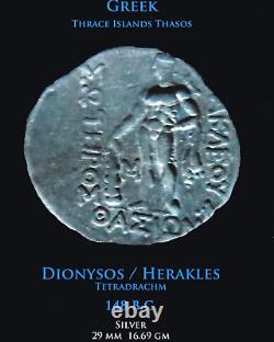 Thrace Thasos, Tétradrachme d'argent 148 av. J.-C. Dionysos, Héraclès. 29 mm 16,7 g