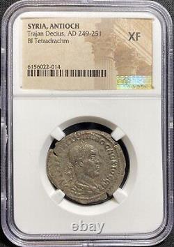 Trajan Décius AD 249-251 Empire romain Antioche BI Tétradrachme pièce en argent, NGC XF