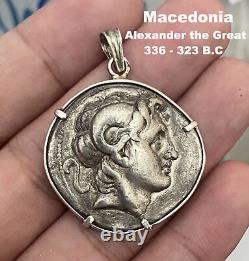 Véritable Macédoine Alexandre le Grand Tétradrachme Pendentif en Argent avec la déesse Athéna